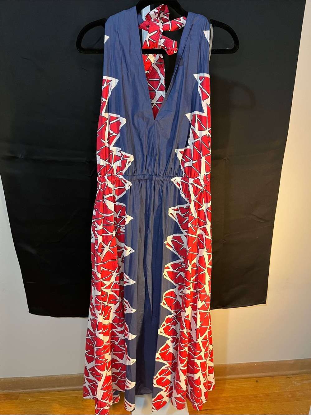 Ashley Stewart Navy Maxi Dress with Red & White Geometric Panels